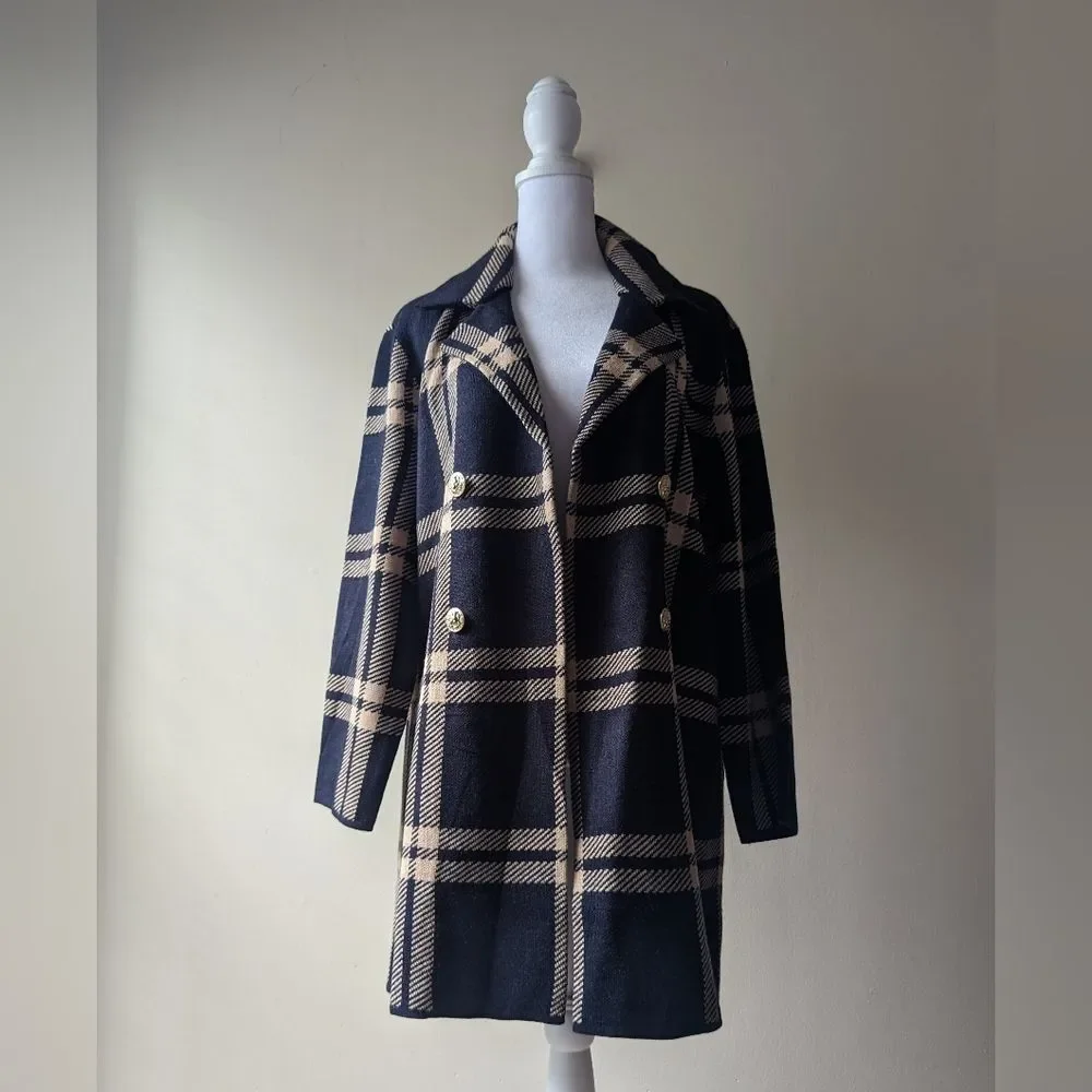 Anne Klein Midnight Camel Plaid Sweater Medium NWT - Picture 1 of 7
